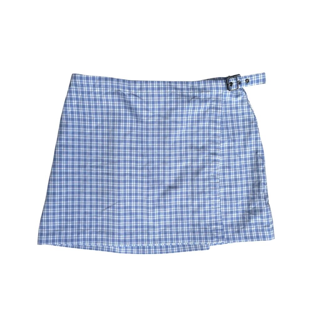 Wild Fable Blue Checkered Plaid Mini Skirt with Buckle Womens L